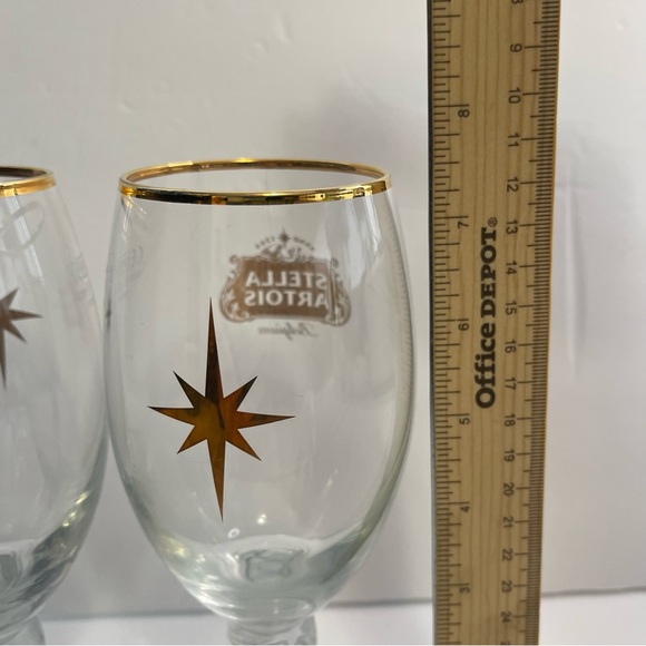 Stella Artois Belgium Beer Glasses Chalice 40CL Set of 2 Gold Rim - Picture 12 of 15